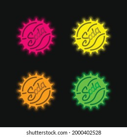 Tapa de botella icono de vector de neón brillante de cuatro colores