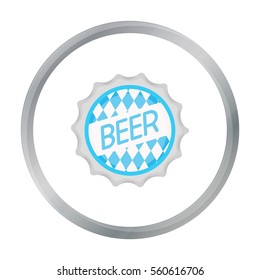 Bottle cap icon in cartoon style isolated on white background. Oktoberfest symbol stock vector illustration.