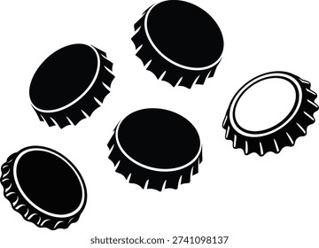 Bottle Cap Icon Set Metal Crown Caps Collection Beverage Lid Silhouette Vector