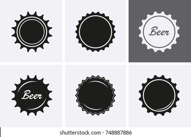 Bottle Cap Icons. Beer Icons. Vector Set, Top View