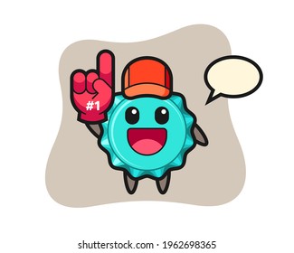 bottle cap illustration cartoon with number 1 fans glove, cute style design for t shirt, sticker, logo element