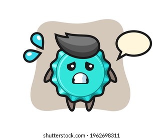 bottle cap mascot character with afraid gesture, cute style design for t shirt, sticker, logo element