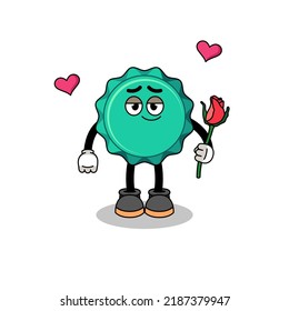 bottle cap mascot falling in love , character design