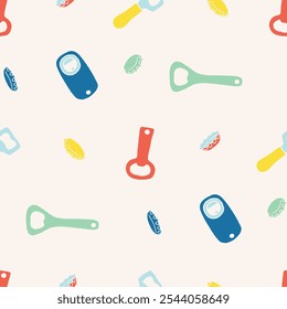Bottle Cap Opener Vector Seamless Pattern illustration Design