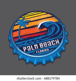 Bottle cap Palm beach Florida typography, tee shirt graphics, vectors