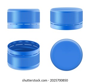 Bottle cap. Realistic polyethylene colorful plastic caps of containers for water or liquid food decent vector bottle cups collection