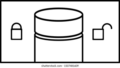 Bottle with cap and symbols of open and closed lock on the right and left. Instructions turn right open, move left - close. Vector icon for medicine, cosmetics, chemistry