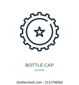 bottle cap thin line icon. bottle, beer linear icons from alcohol concept isolated outline sign. Vector illustration symbol element for web design and apps.