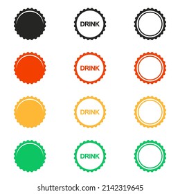 Bottle Cap Vector Icons Set On White Background. Bottle Lid With Soda Or Beer. Vector Template.