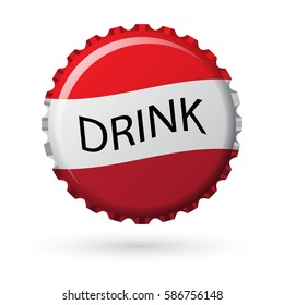 bottle cap in white and red with word drink isolated on white background, vector illustration