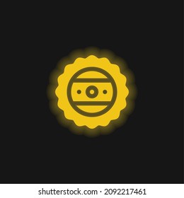 Bottle Cap yellow glowing neon icon
