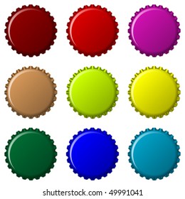 bottle caps in colors isolated on white background, abstract vector art illustration