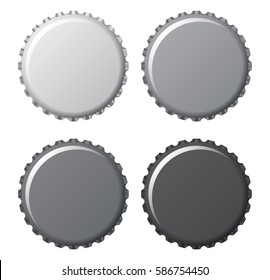 bottle caps in grey and black isolated on white background, vector illustration