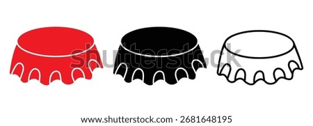 Bottle caps icons vector.  Beer, cold drinks, glass bottlecaps, Labels design. Bottle aluminum caps, Vector illustrtation.
