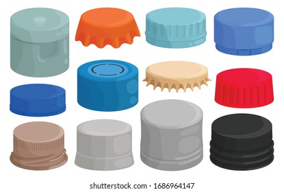 Bottle caps isolated cartoon set icon. Cartoon set icon lid of cover . Vector illustration bottle caps on white background.