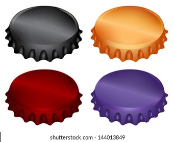 bottle caps set black, orange, dark red, purple