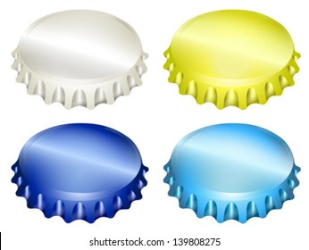 bottle caps set white, yellow, blue