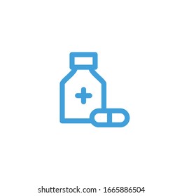 Bottle of capsule icon. Line design template. Vector illustration