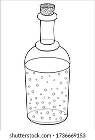 Bottle of carbonated drink or champagne cork closed - vector linear picture for coloring. Outline. Bottle - an element for coloring.