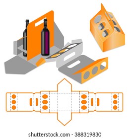 Bottle Carrier Box, Die Cut Template, Carry On Protective Design, Die-stamping Layout Pattern, Folding, Ready Handle