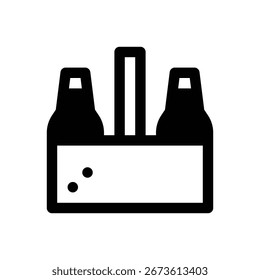 Bottle carrier box. Outlined stroke vector icon with black-filled details.