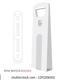 Bottle Carrier, Wine paper bag Template, Vector with Die Cut, laser cut layers. Wine Bottle Holder.  White, clear, blank, isolated Wine Box mock up on white background with perspective presentation