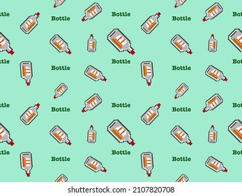 Bottle cartoon character seamless pattern on green background.Pixel style