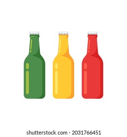 Bottle cartoon vector. Green, Yellow and Red bottle vector. Beer cartoon vector.