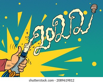 a bottle of champagne 2022 new year. Holiday party