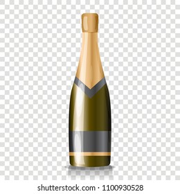 A bottle of champagne 3d reaistic vector icon. Champagne symbol of the holiday.  Layers grouped for easy editing illustration. For your design.