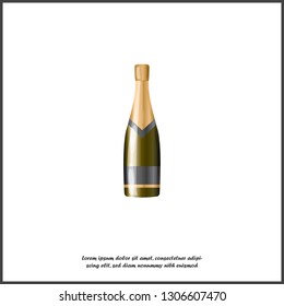 A bottle of champagne 3d reaistic vector icon. Champagne symbol of the holiday on white isolated background. Layers grouped for easy editing illustration. For your design.