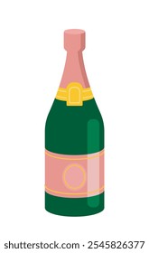 Una botella de champán. Bebida alcohólica y bebida. Prosecco y chardonnay. Menú del restaurante. Botella de vino de moda para el evento. Ilustración vectorial plana aislada sobre fondo blanco