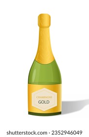 Bottle of champagne for birthday concept. Alcoholic drink and beverage. Annual holiday and event. Template and mock up. Cartoon isometric vector illustration isolated on white background