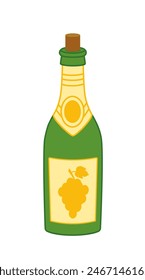 La botella de champán está cerrada con corcho. Champán. Dibujos animados, Ilustración vectorial aislada eps 10
