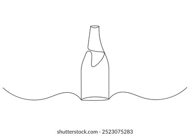 Bottle of champagne continuous one line drawing and isolated outline simple new years vector icon