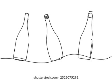 Bottle of champagne continuous one line drawing and isolated outline simple new years vector icon