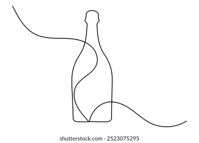 Bottle of champagne continuous one line drawing and isolated outline simple new years vector icon