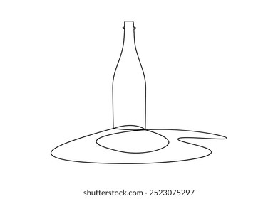 Bottle of champagne continuous one line drawing and isolated outline simple new years vector icon