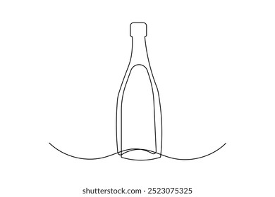 Bottle of champagne continuous one line drawing and isolated outline simple new years vector icon