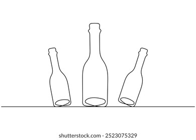 Bottle of champagne continuous one line drawing and isolated outline simple new years vector icon