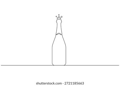 Botella de champán, dibujo continuo de una línea, estilo mínimo, aislado en un fondo blanco