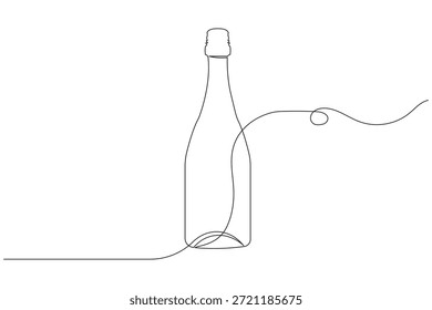 Flasche Champagner, durchgehende einzeilige Zeichnung, minimaler Stil, einzeln auf weißem Hintergrund