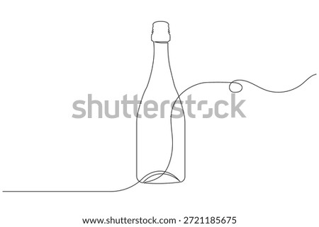 Bottle of champagne, continuous one line drawing, minimal style, isolated on a white background