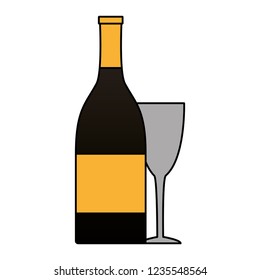 bottle champagne and cup on white background