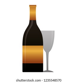 bottle champagne and cup on white background