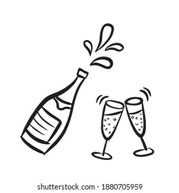 A bottle of champagne and drinks in glasses, illustrations for Christmas and New year , February 14, and so on. Vector isolated illustration of a new year's set.