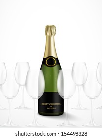 bottle of champagne with empty glasses