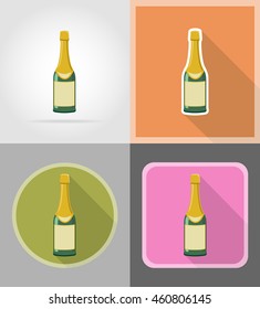 bottle of champagne flat icons vector illustration isolated on background