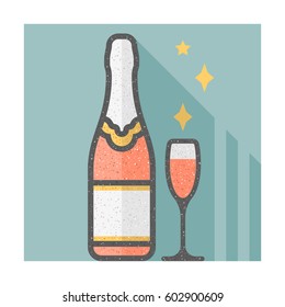 A bottle of champagne and a glass