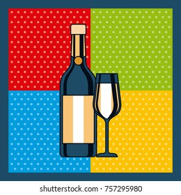 bottle champagne and glass celebration colors background